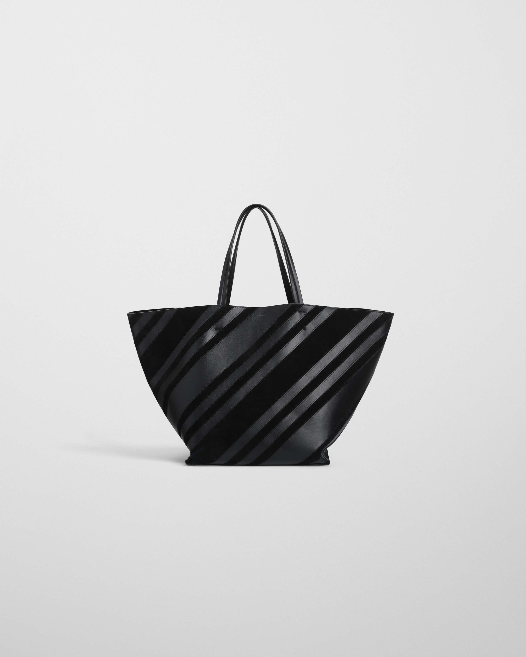 Front view of BASKET CABAS BAG in black leather and suede