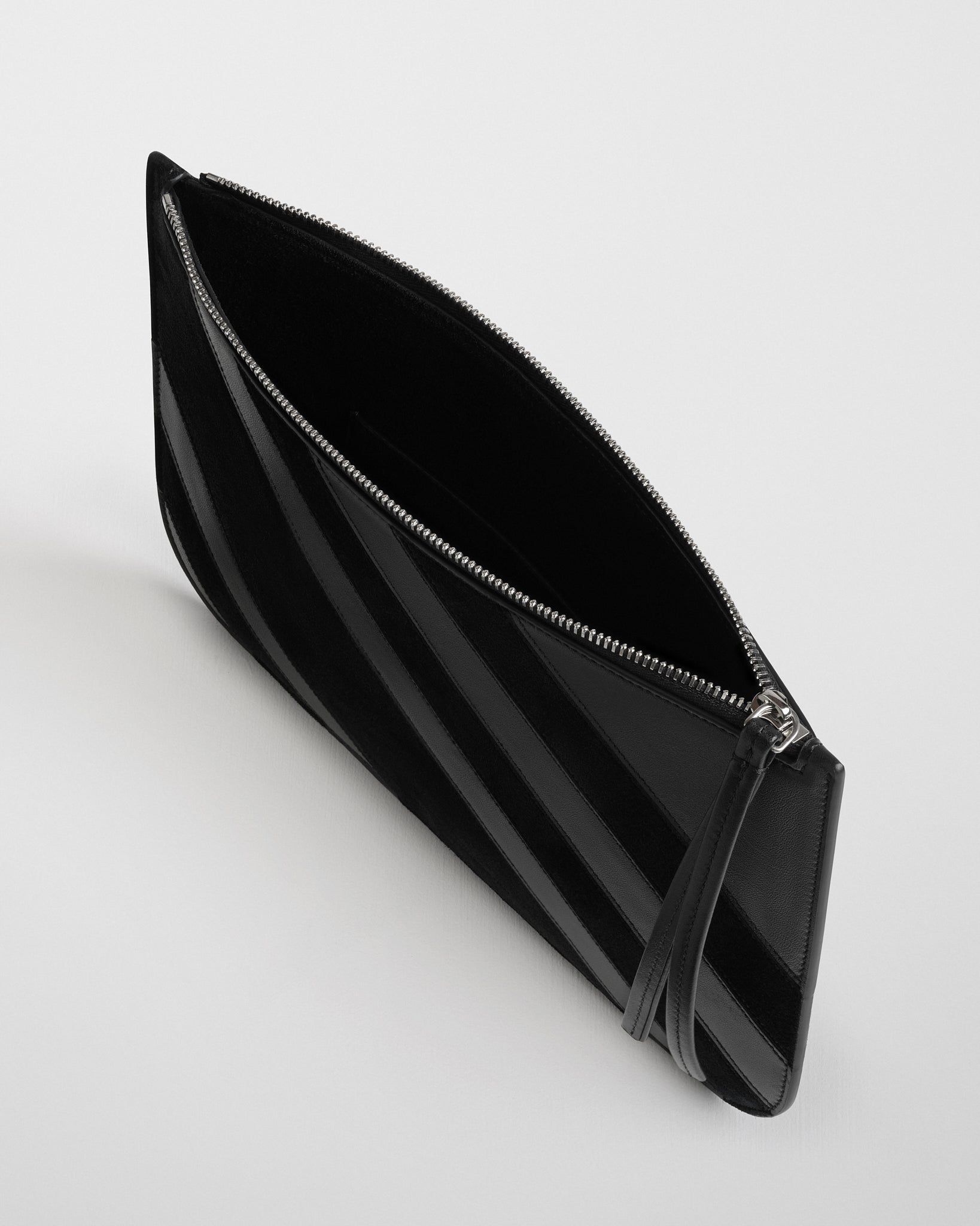 View of pocket pouch in black leather.