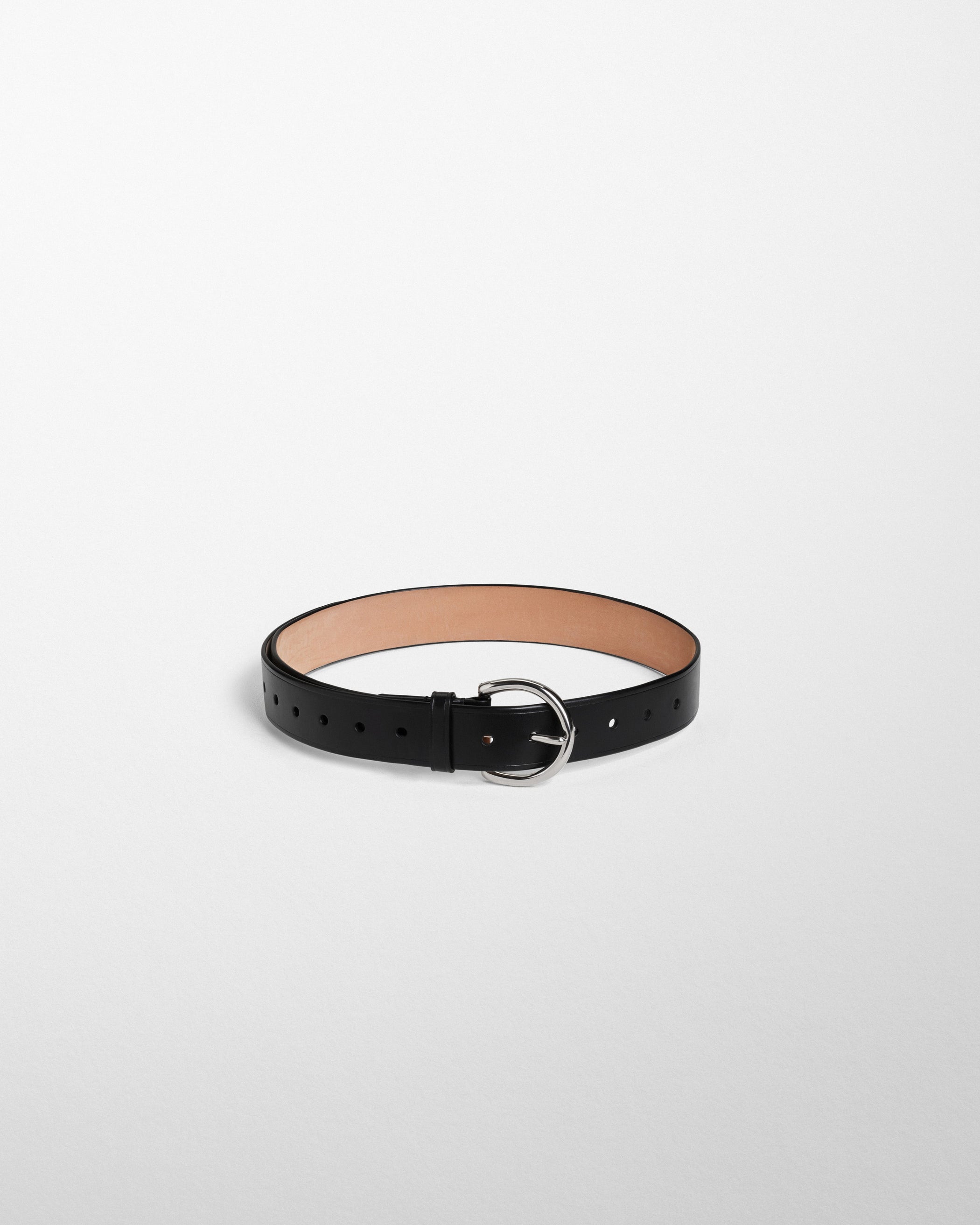Flat view of ROUND BUCKLE BELT 40MM in black leather with silver