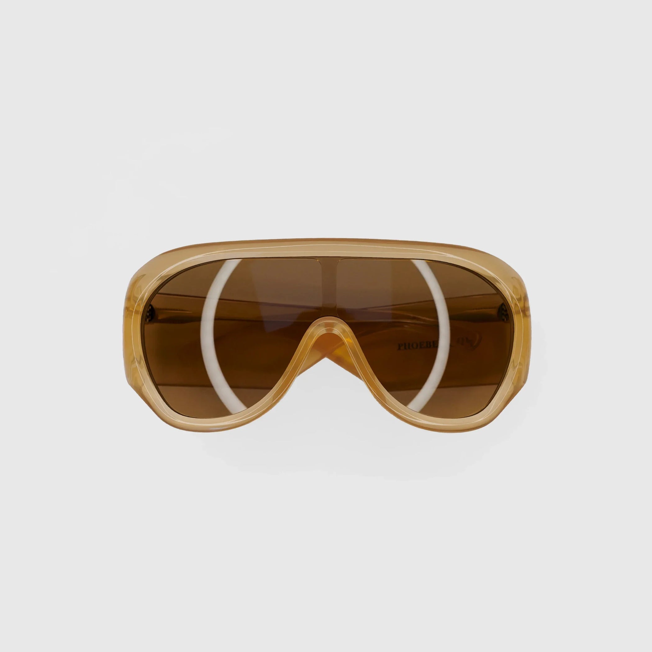Front view of bombé sunglasses in caramel acetate.