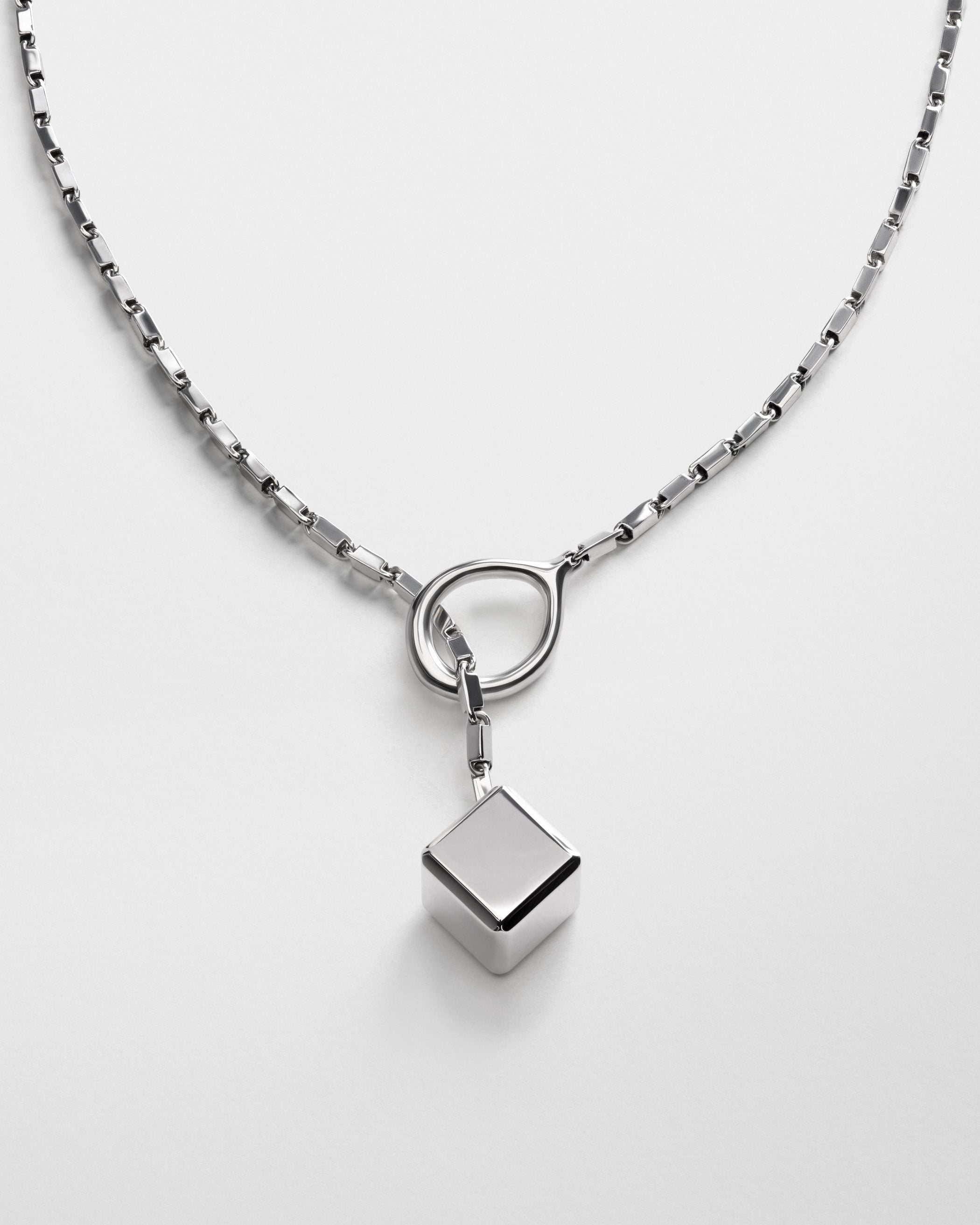 Close up view of HOOP TIE PENDANT in sterling silver