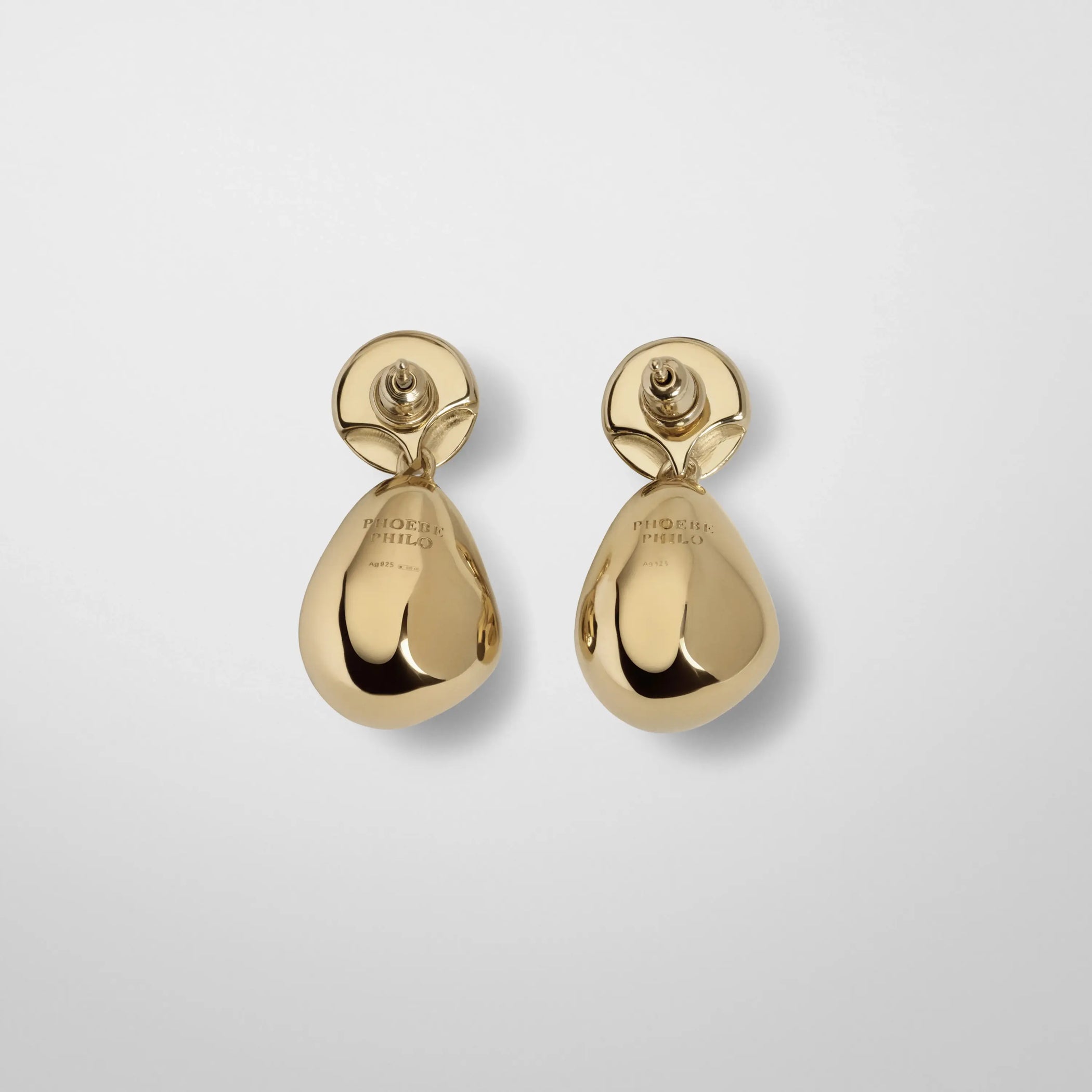 Flat back view of double ball earrings in gold plated sterling silver
