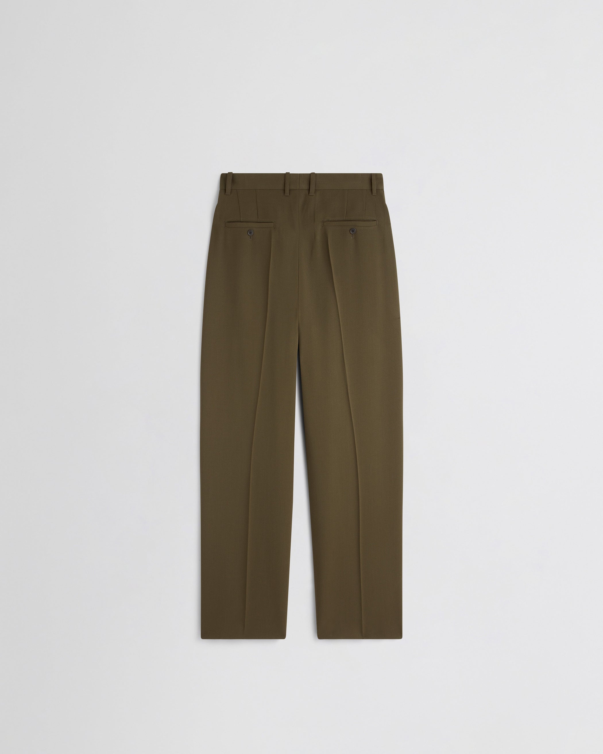 Flat back view of DROP TROUSERS in shroom wool