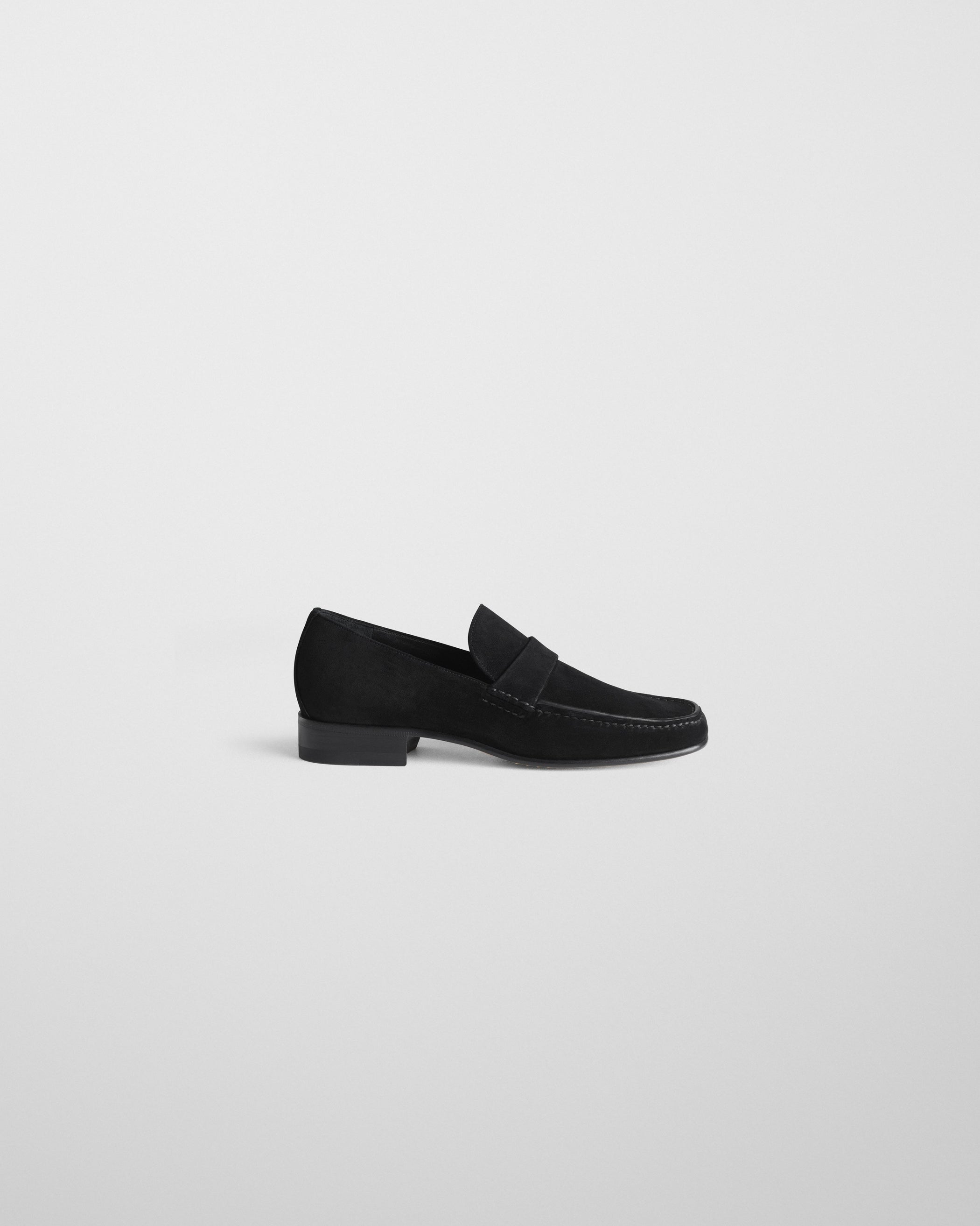Side view of MAN'S LOAFER in black suede leather