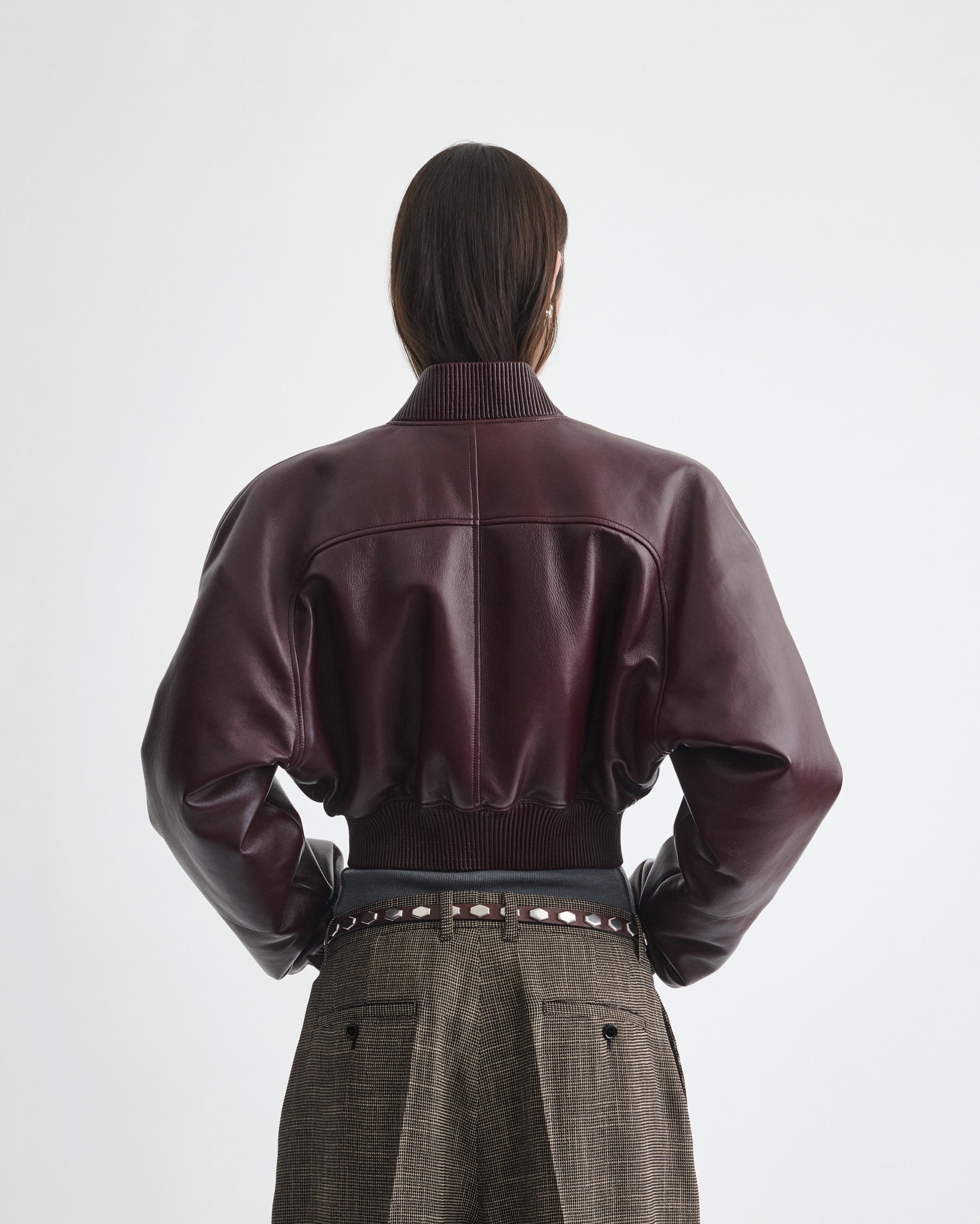 View of SHRUNK BOMBER in merlot leather