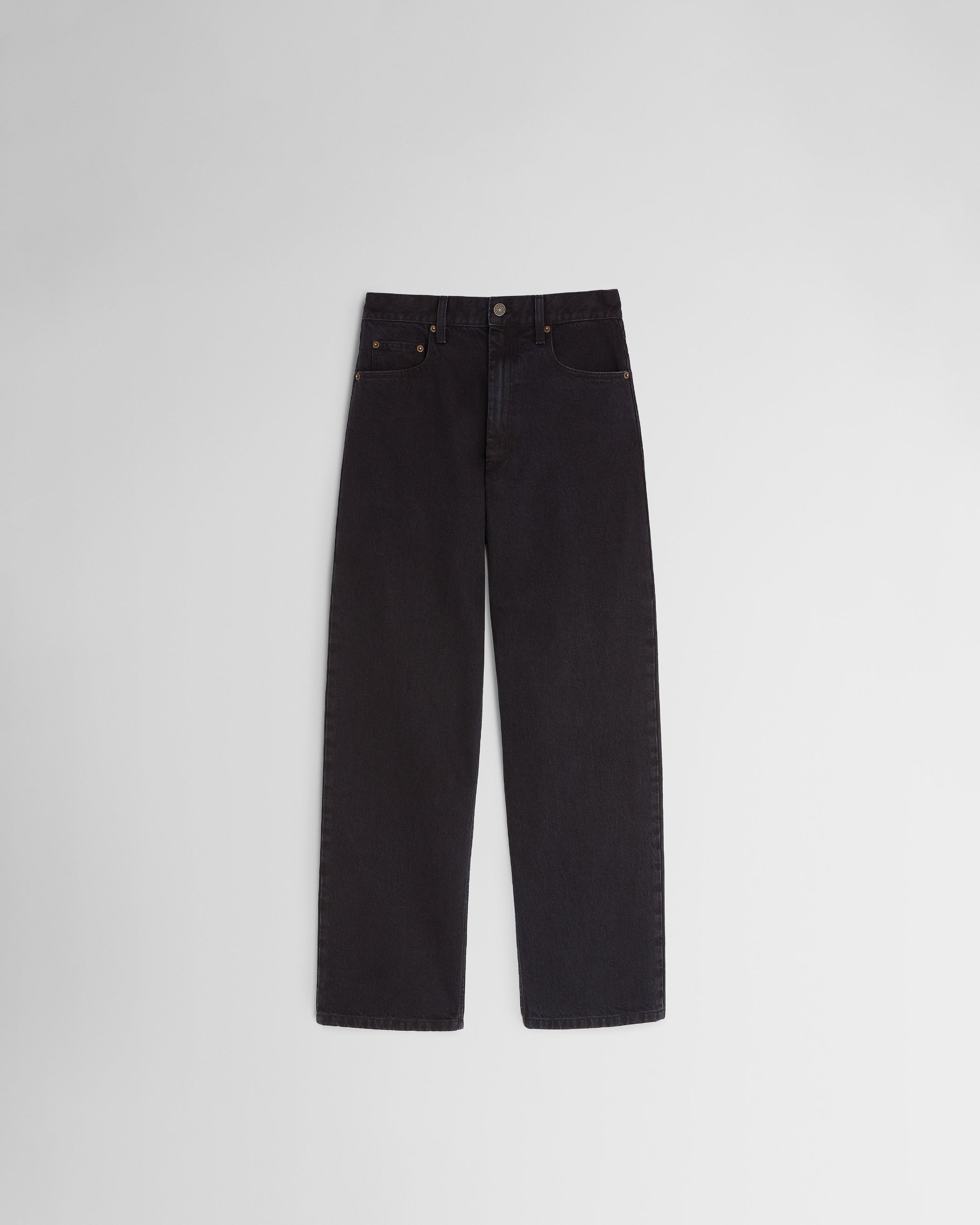 Flat front view of ZIP JEANS in black cotton