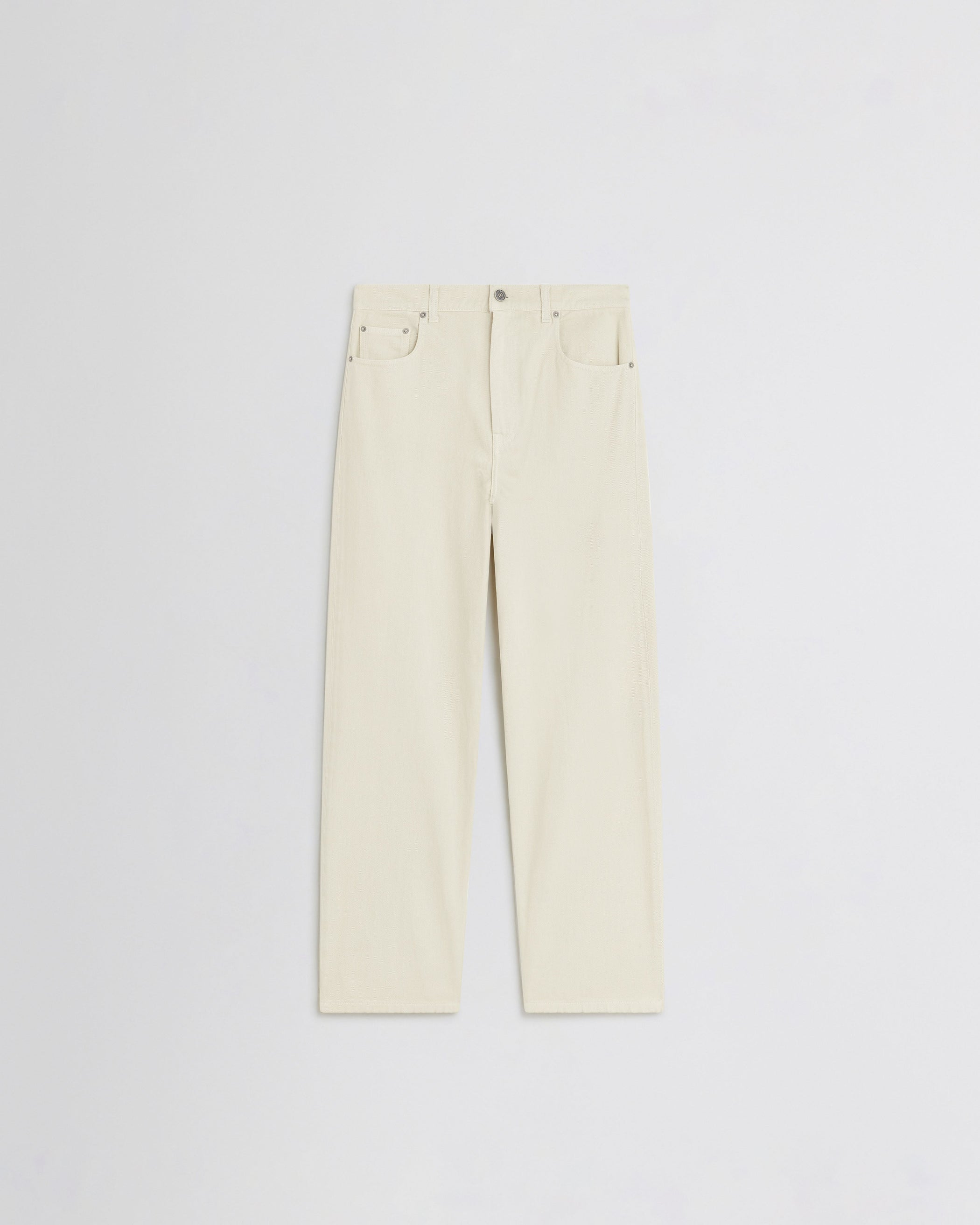 Flat front view of ZIP JEANS in pistachio cotton