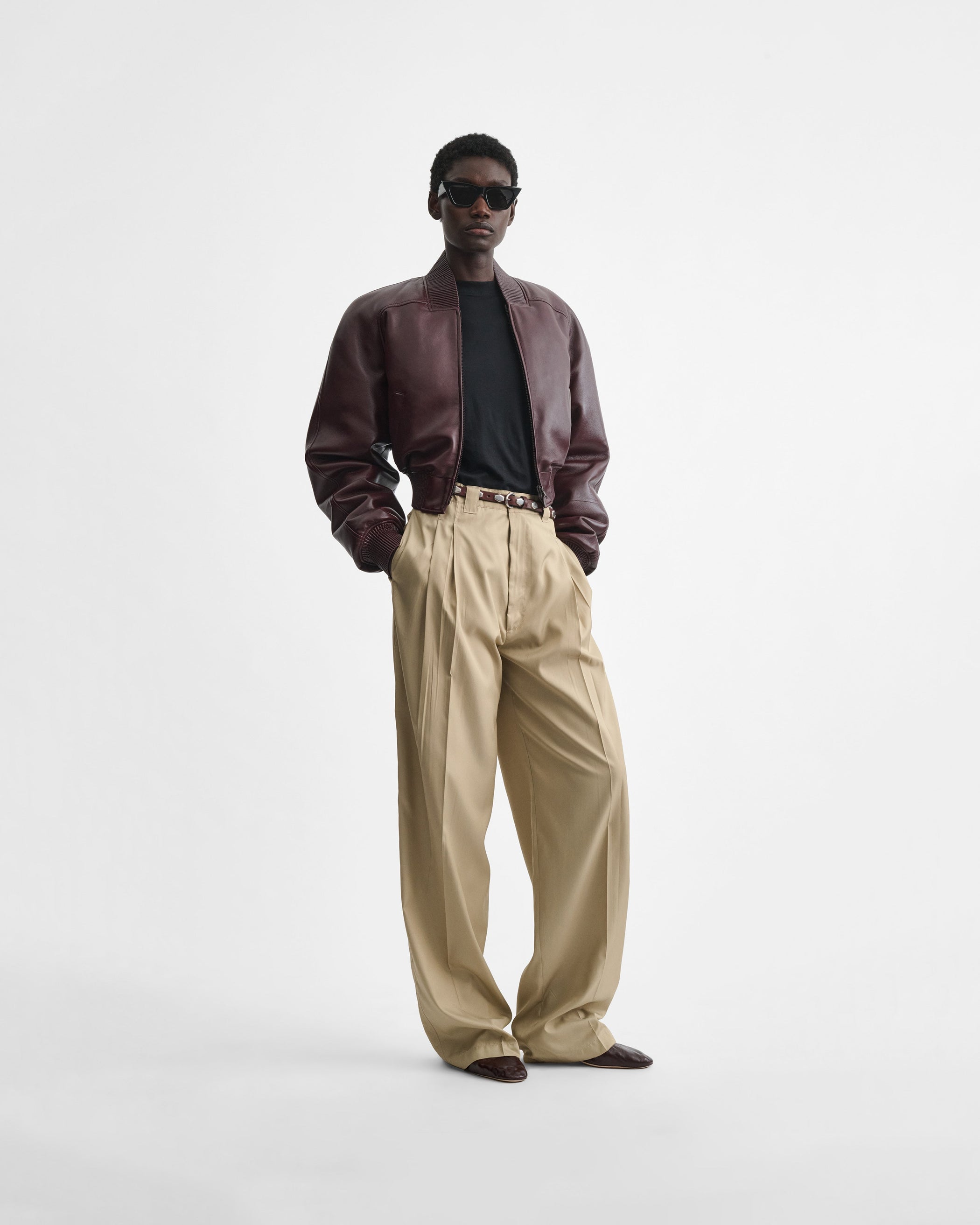 View of CHINO TROUSERS in trench poly twill