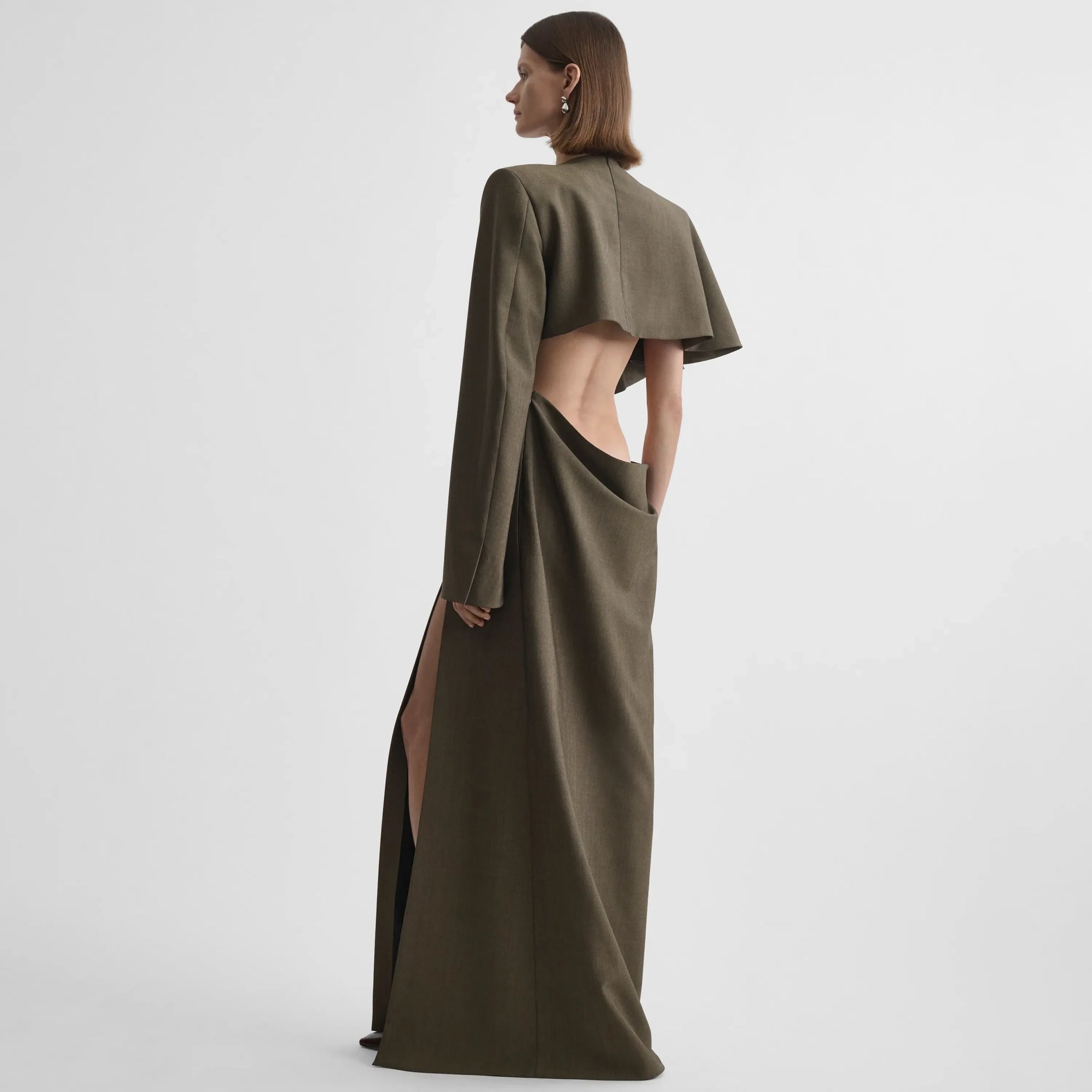 SLICED DRESS | tobacco melange wool tailoring