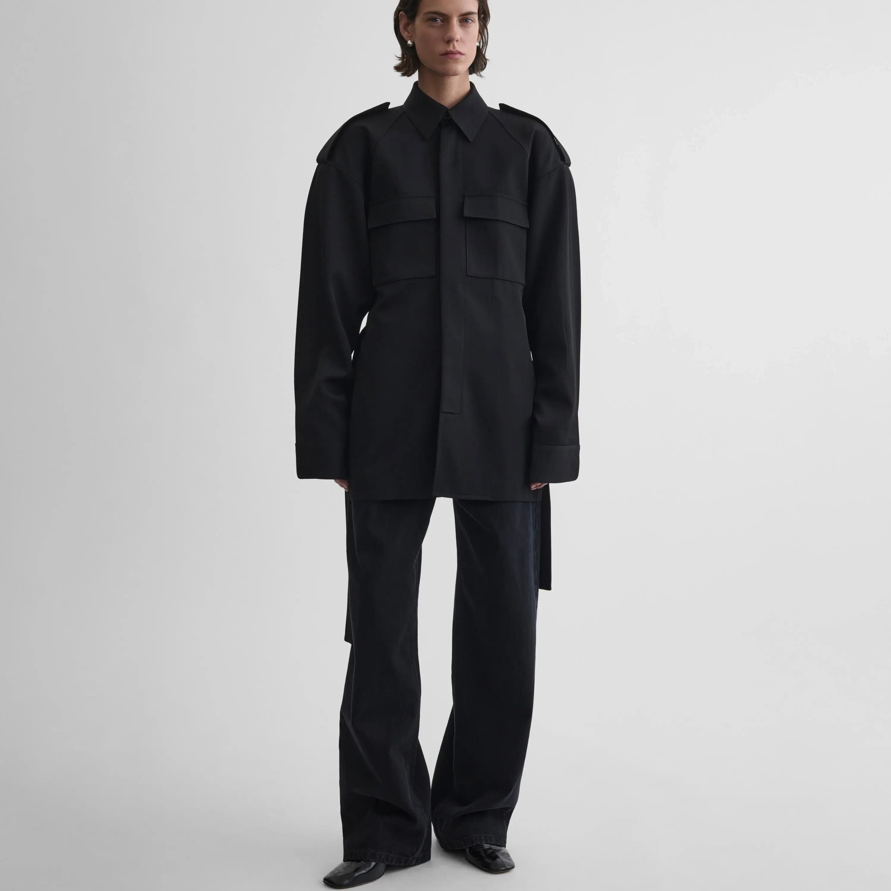 PHOEBE PHILO | LIGHTWEIGHT SHIRT JACKET | BLACK WOOL