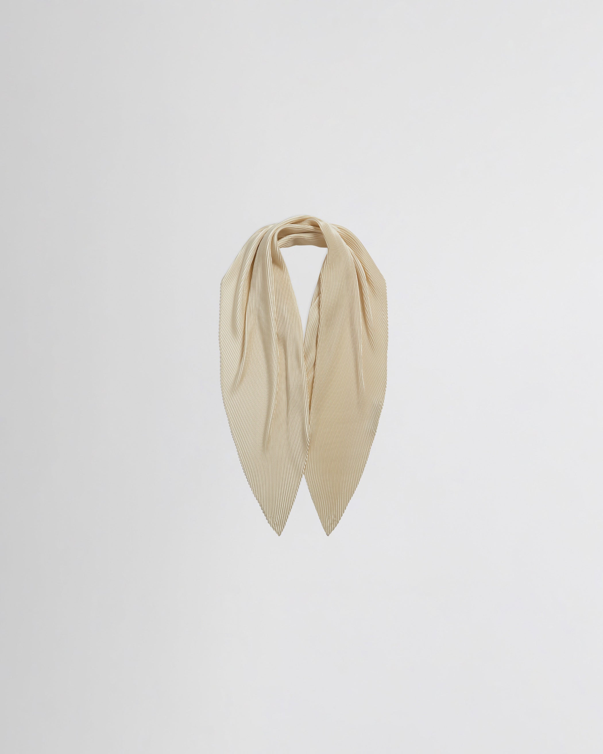 View of WOVEN PLEATED SCARF in cream silk
