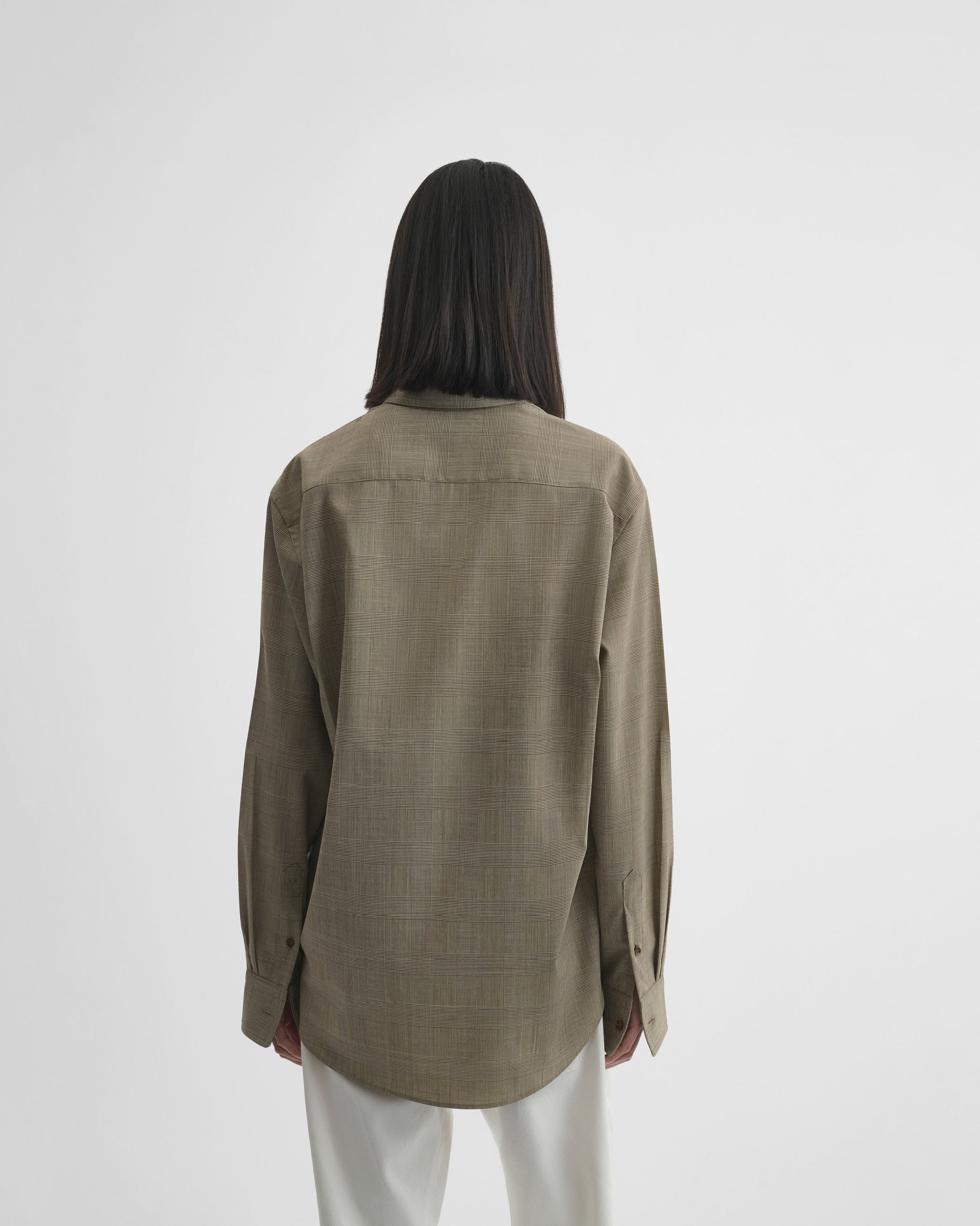 View of classic shirt in brown-beige wool