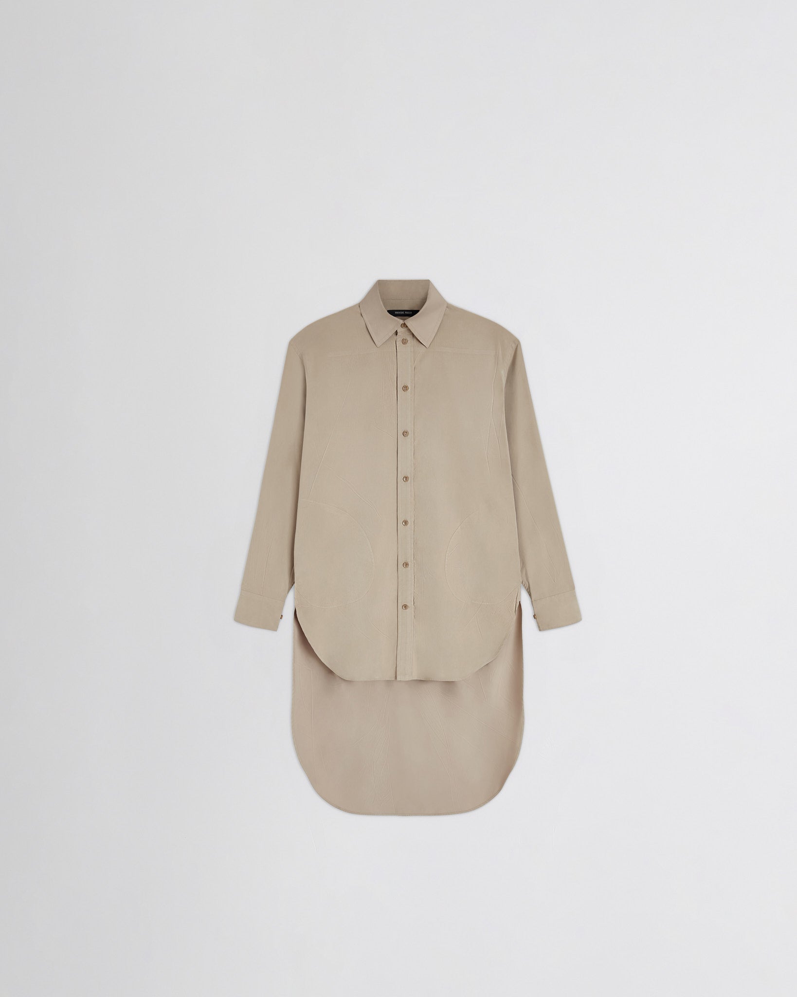 View of elongated shirt in trench poly-twill