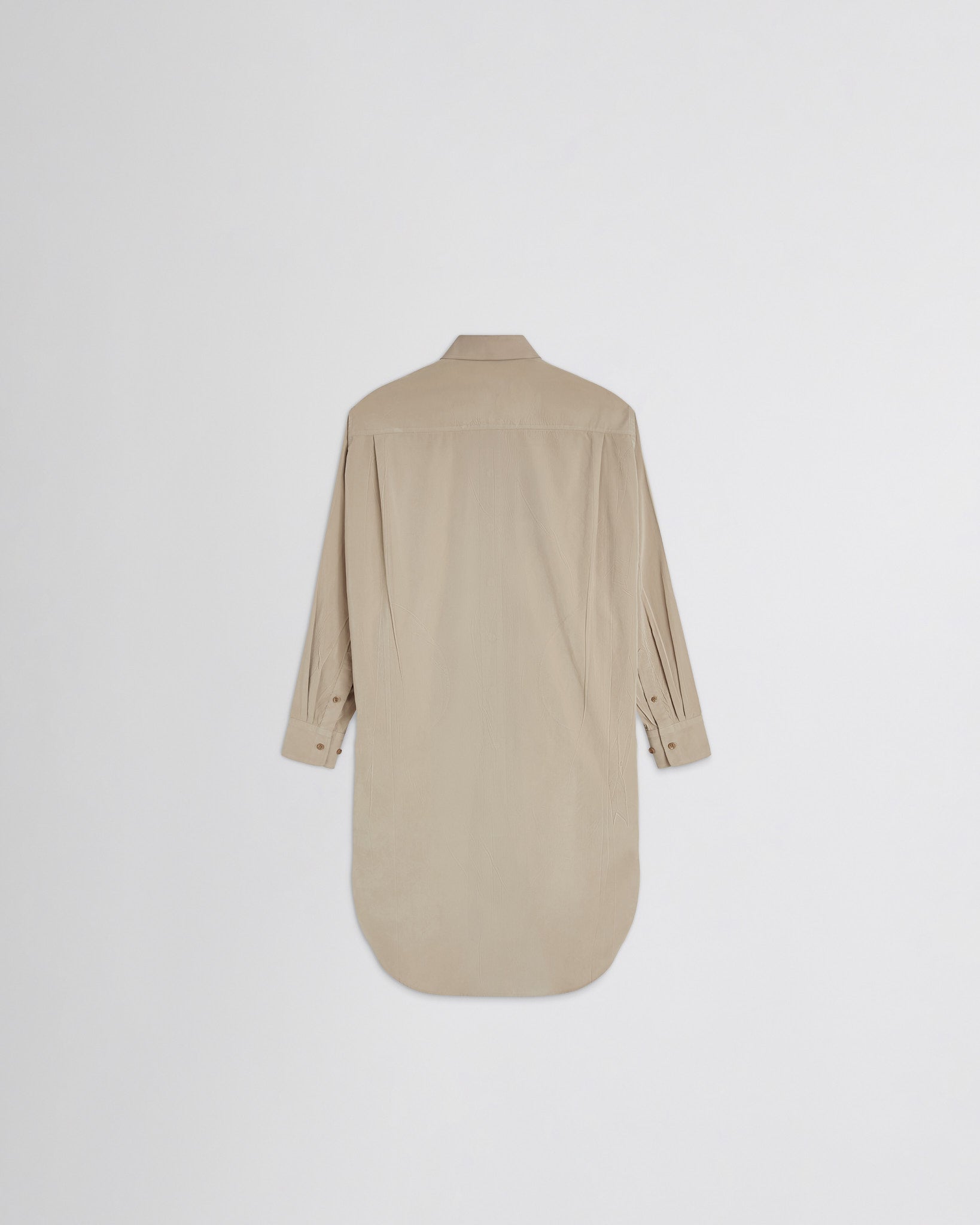 View of elongated shirt in trench poly-twill