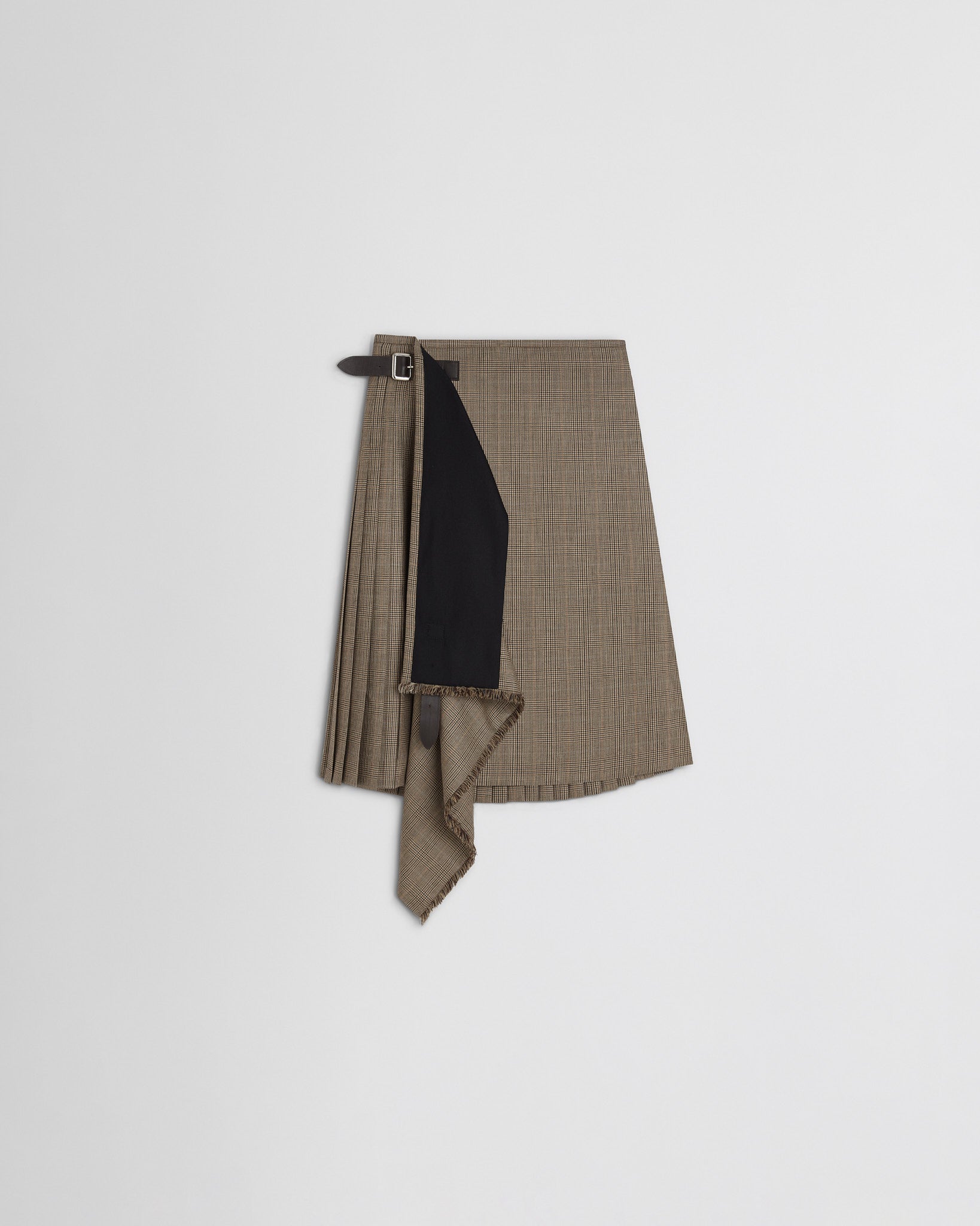 Front flatshot view of kilt in tobacco wool