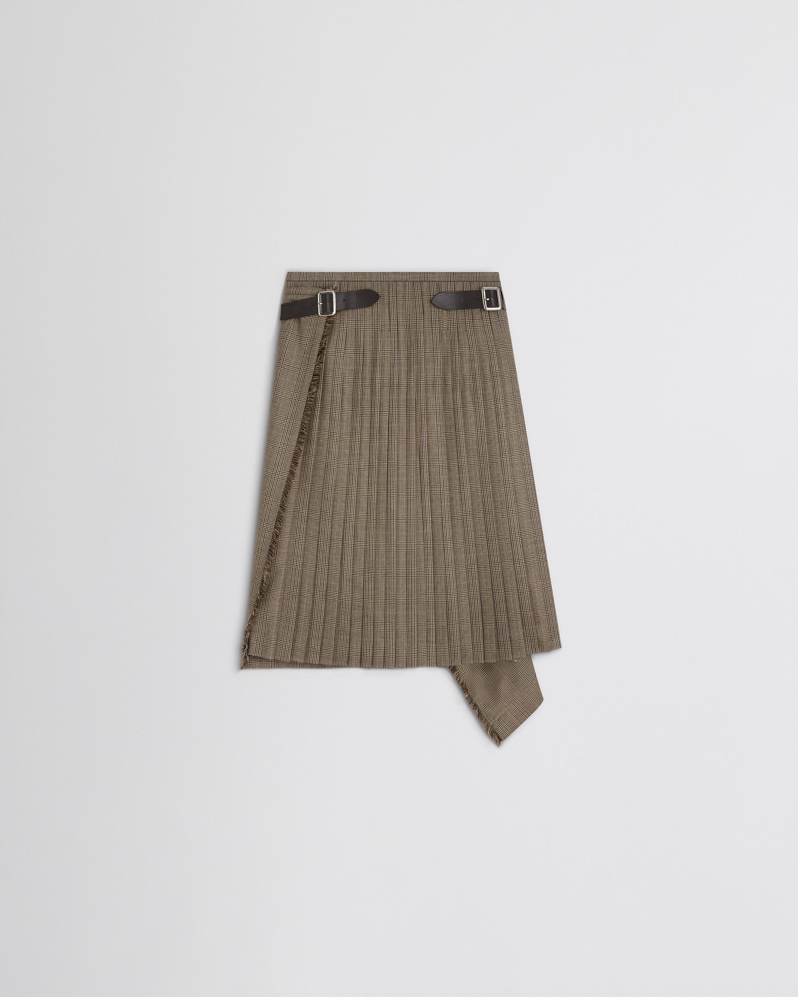 Flat back view of kilt in tobacco wool