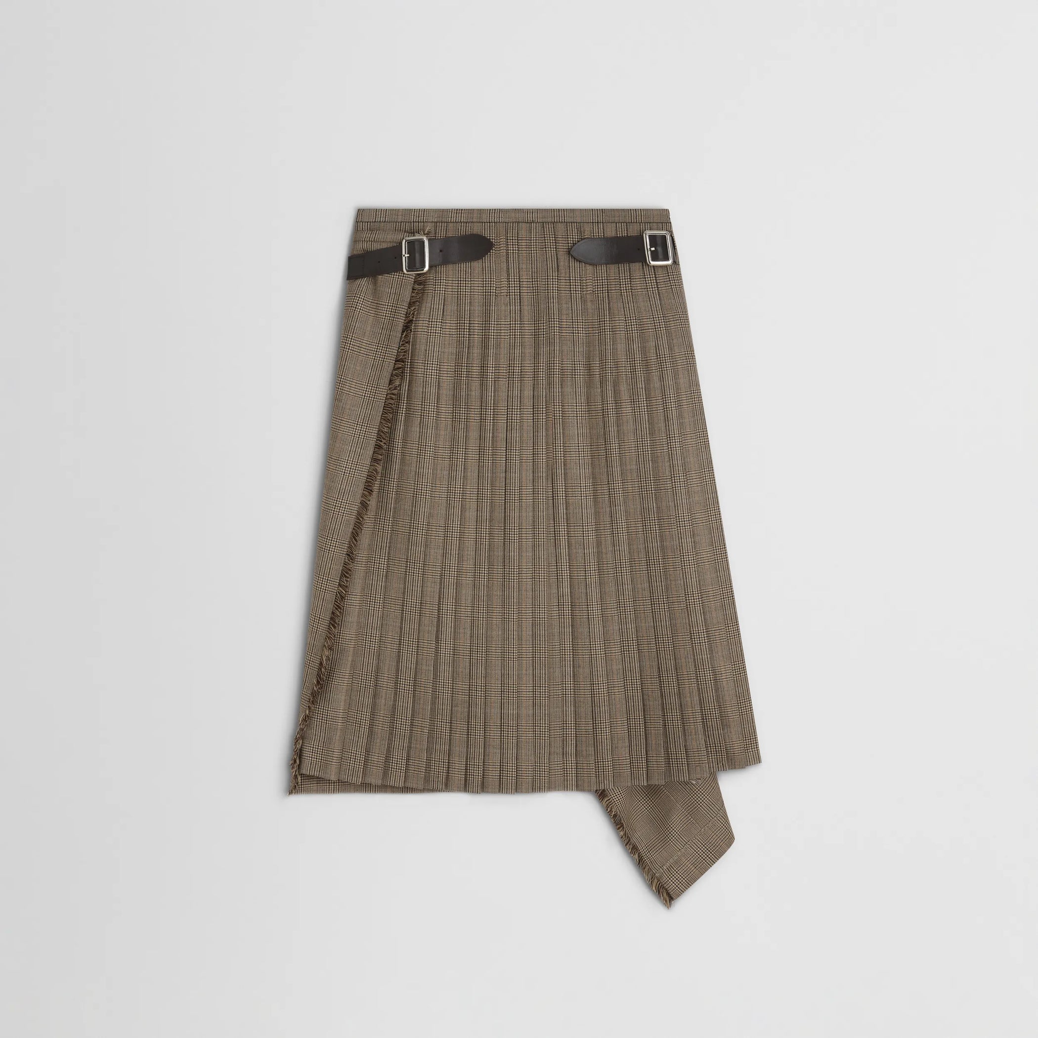 Flat back view of kilt in tobacco wool