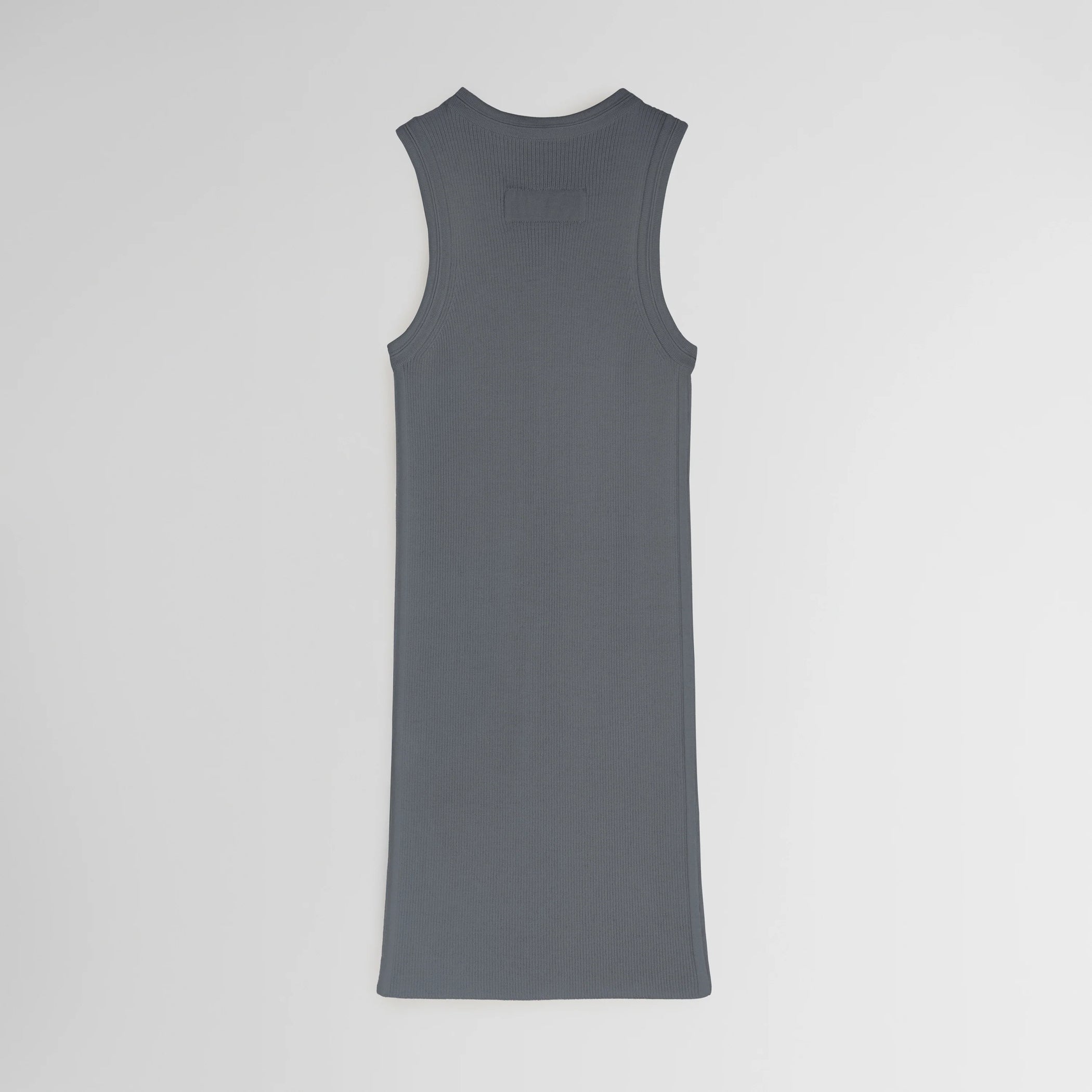 Flat back view of ribbed tank in grey wool