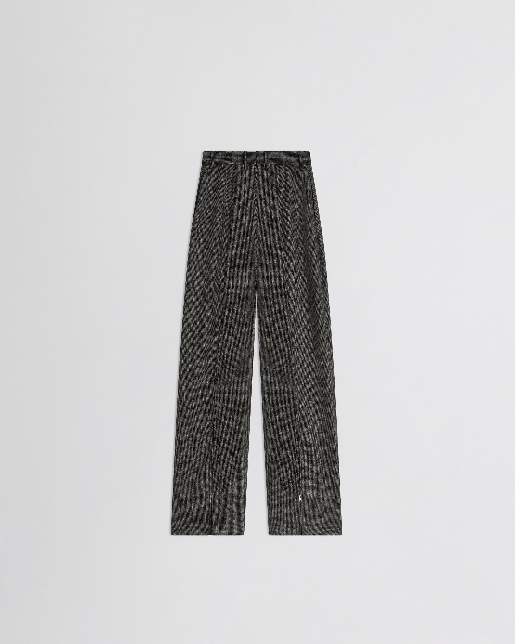 View of zip trousers in grey brown melange