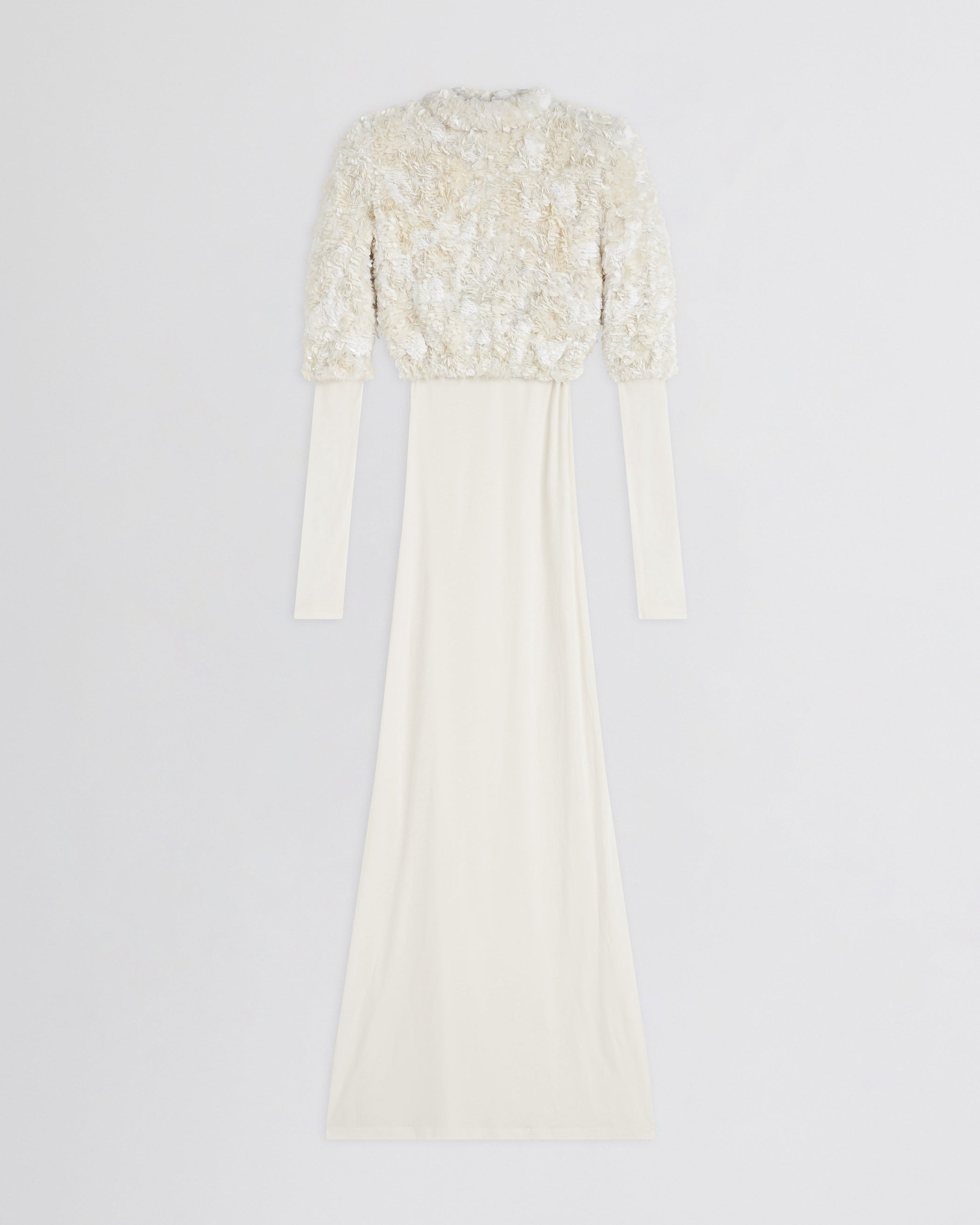 Flat front view of CLUSTERED SEQUIN DRESS in ivory jersey