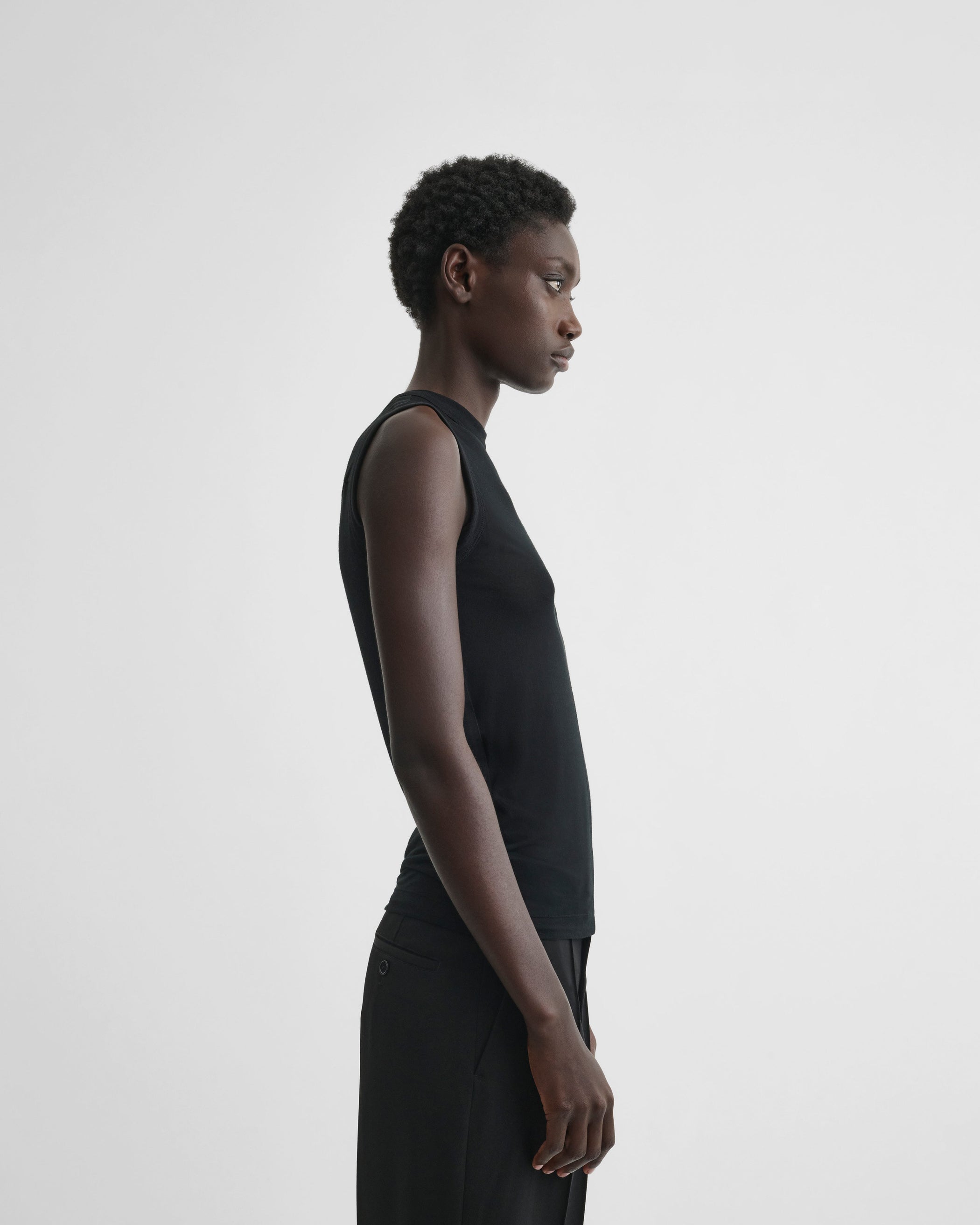 View of underpinning tank top in black cotton