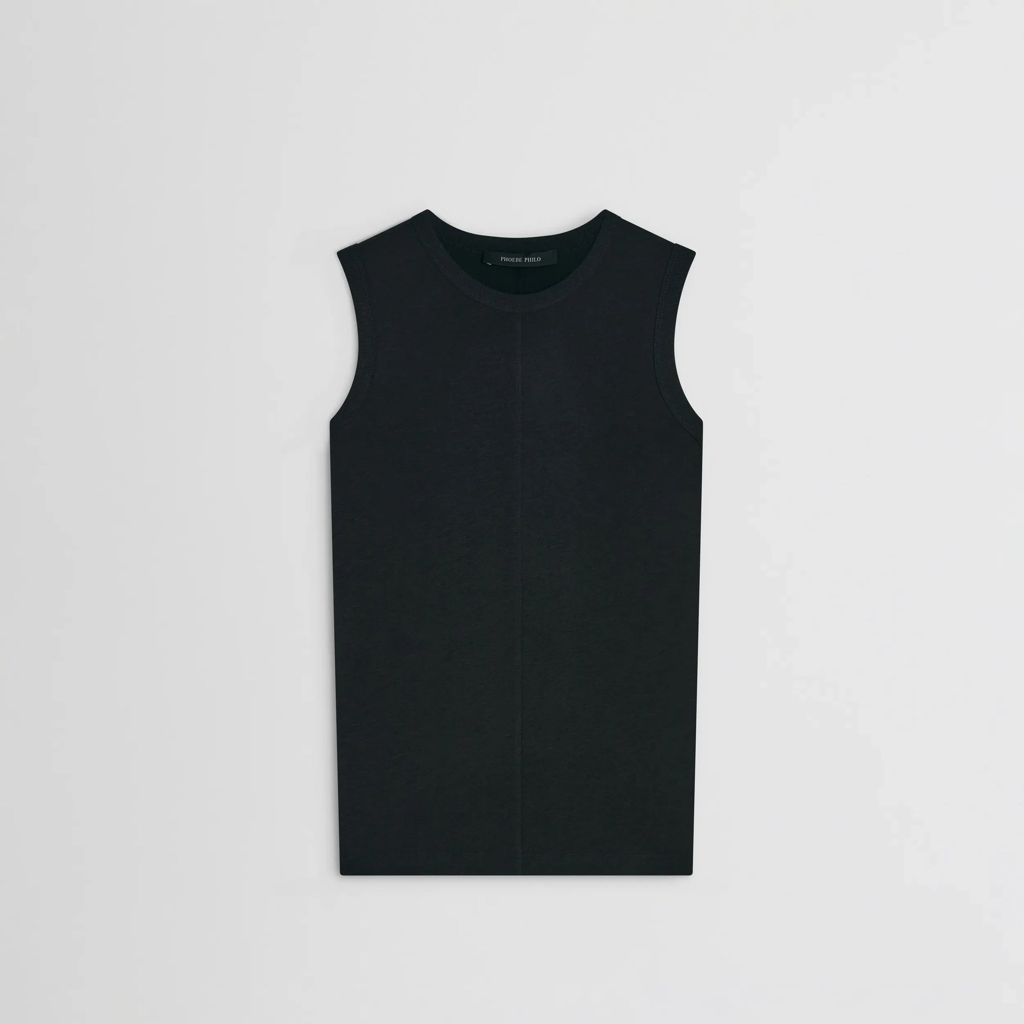 Flat front view of underpinning tank top in black cotton