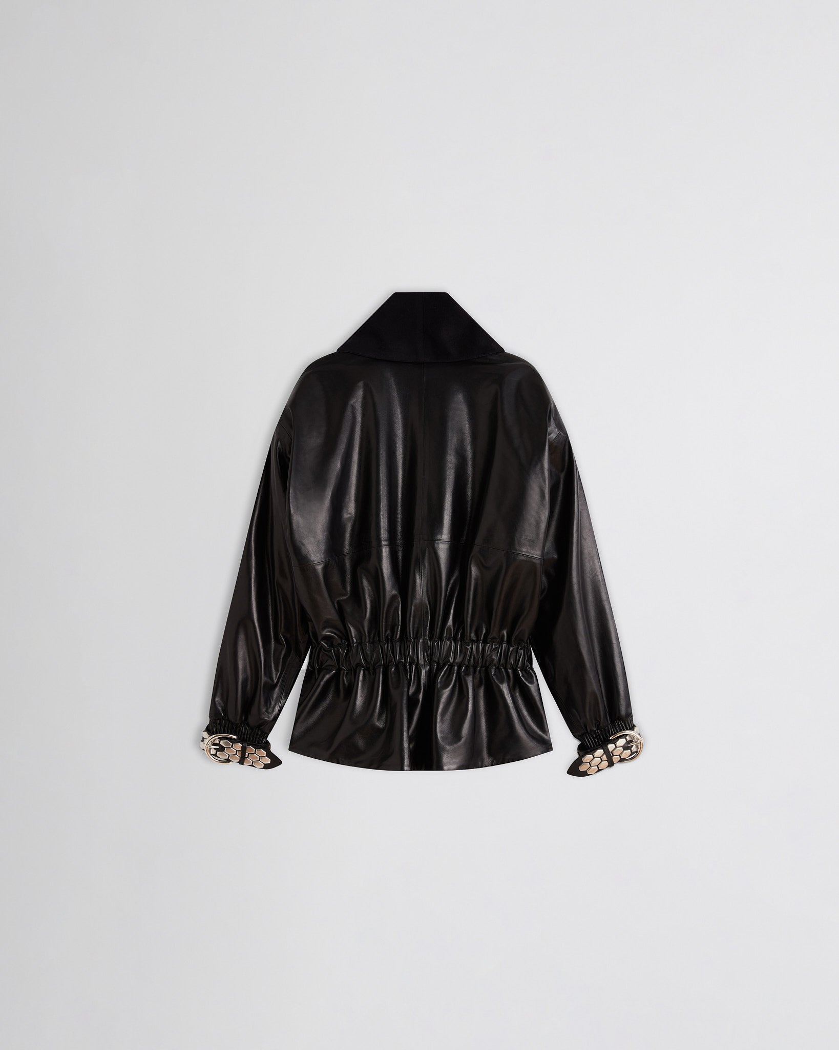 Flat back view of Stud Jacket in black leather