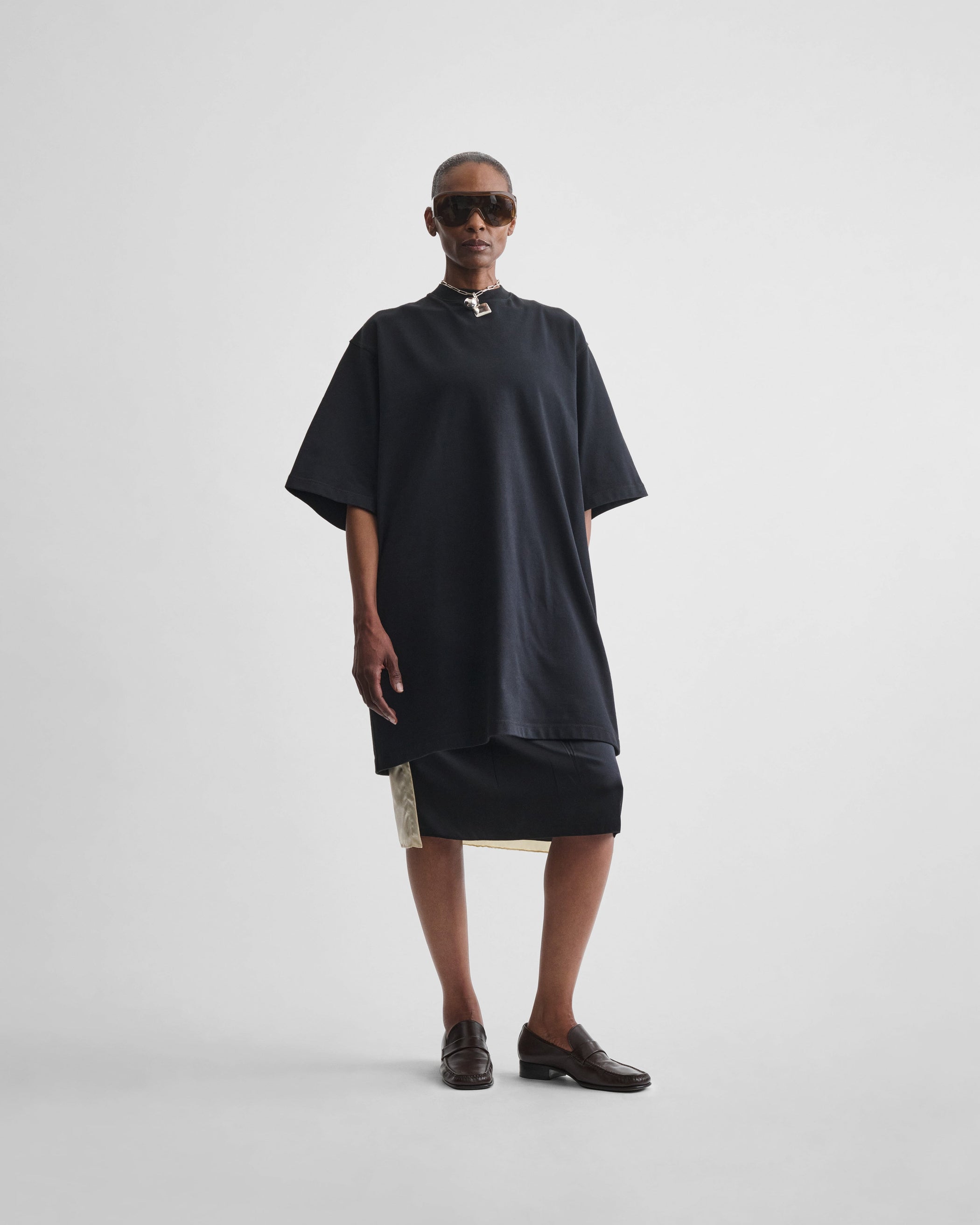 View of SLIP SKIRT in black silk