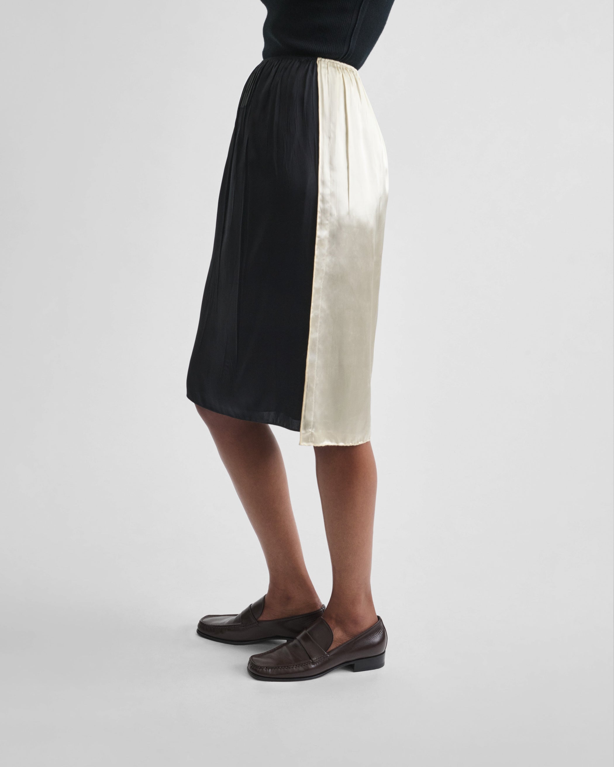View of SLIP SKIRT in black silk