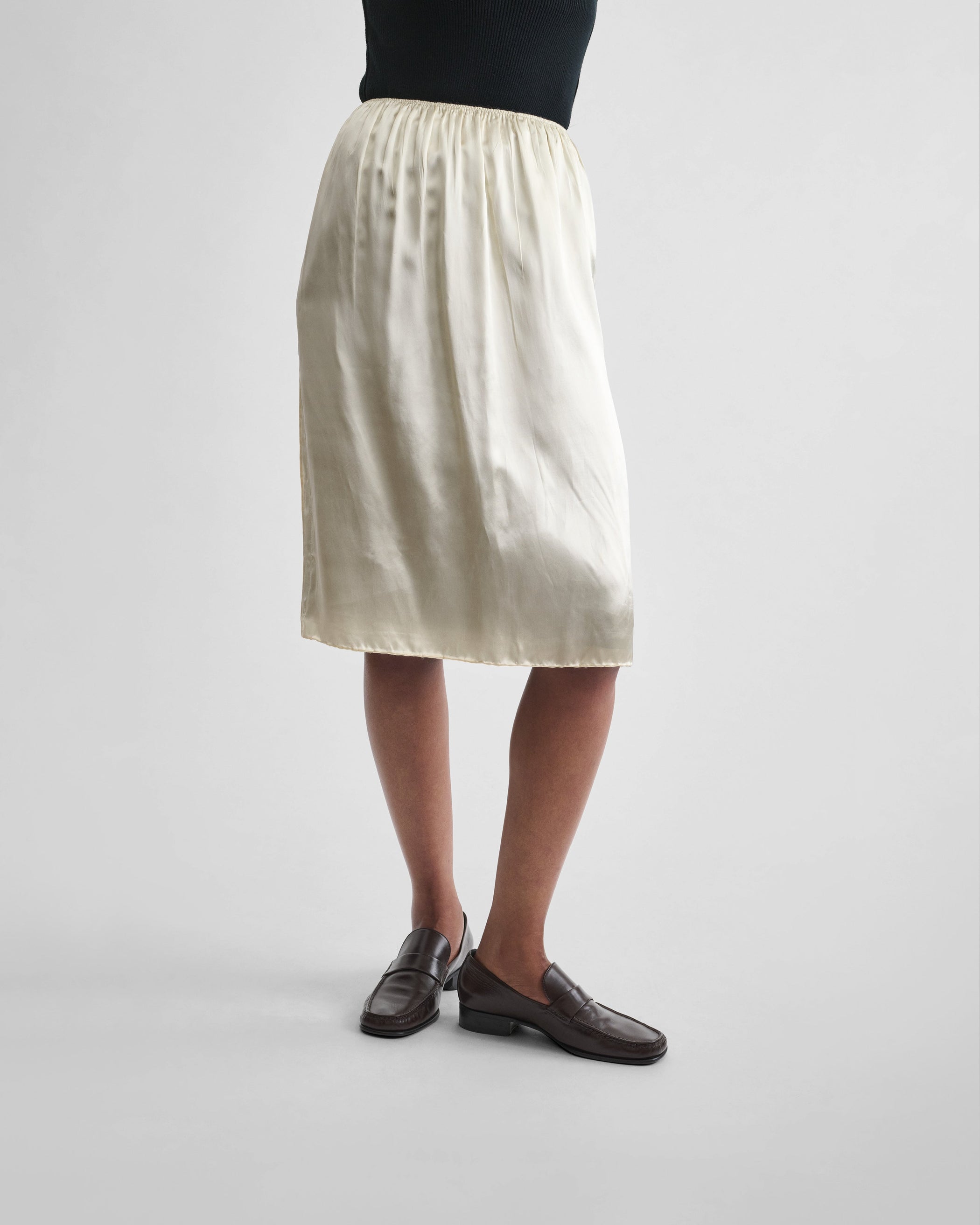 View of SLIP SKIRT in black silk