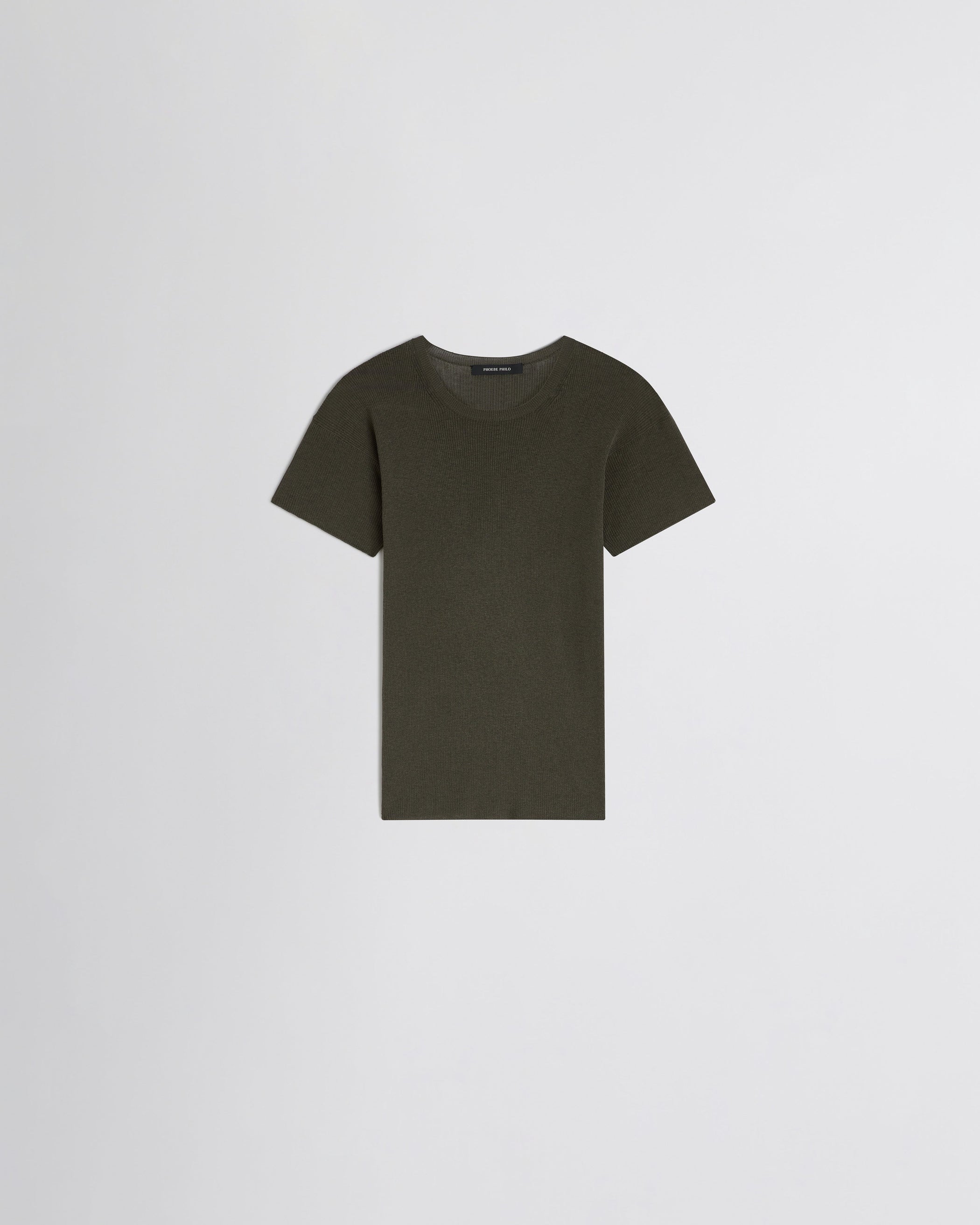 View of SCOOP NECK RIB T-shirt in sludge cotton