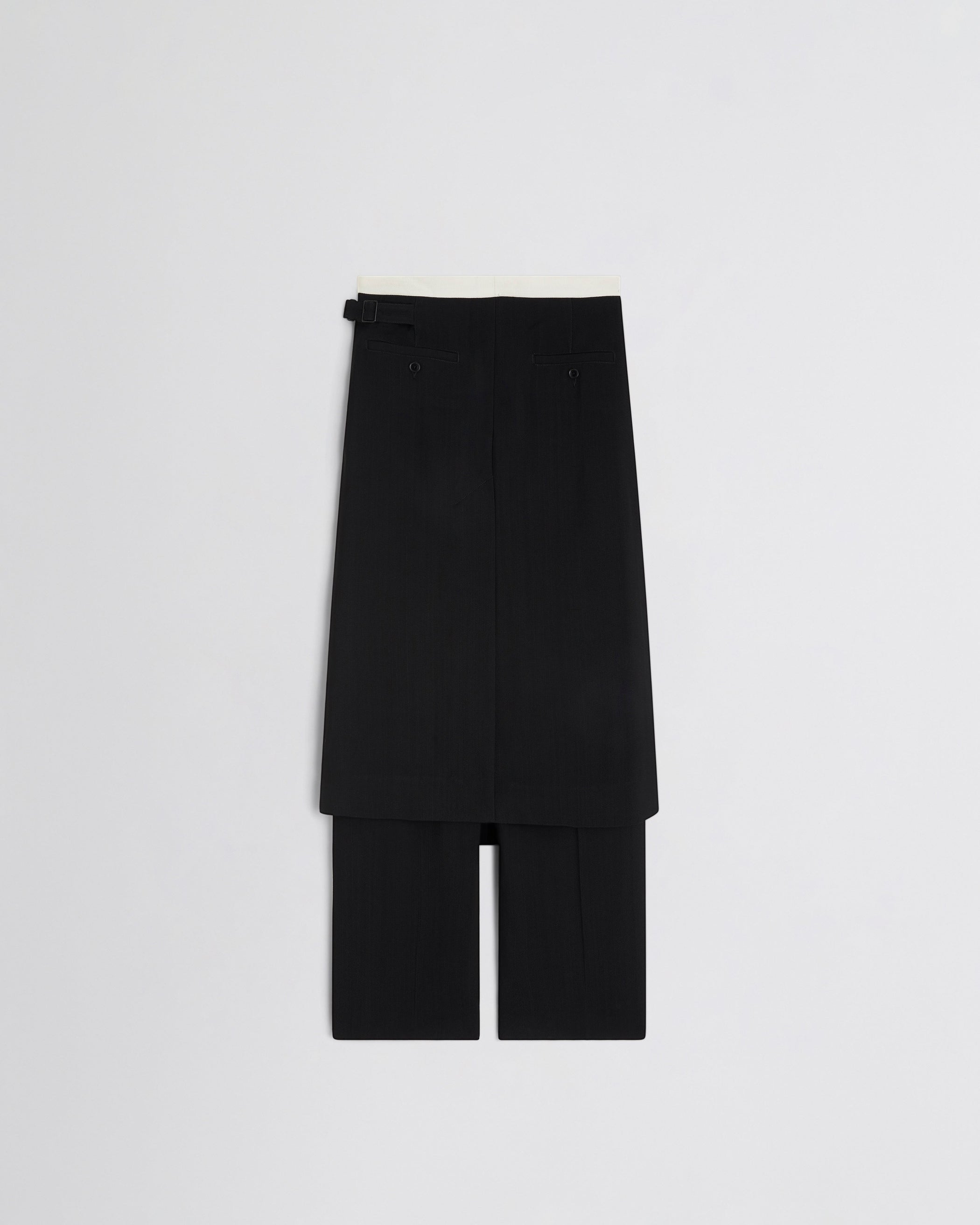 View of APRON TROUSERS in black/white woven viscose