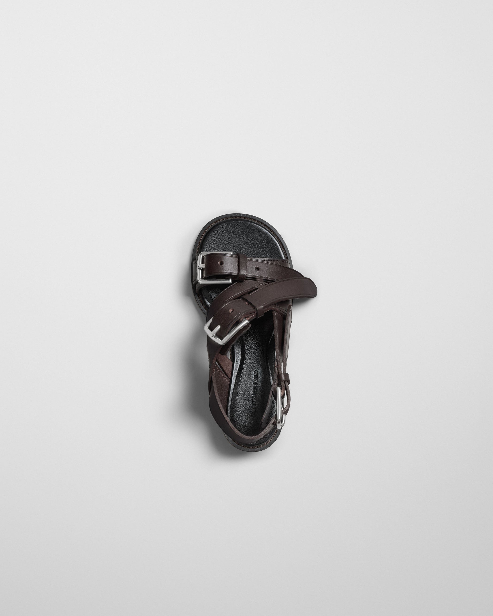 Flat top view of LOW BUCKLE SANDAL 30 in umber leather