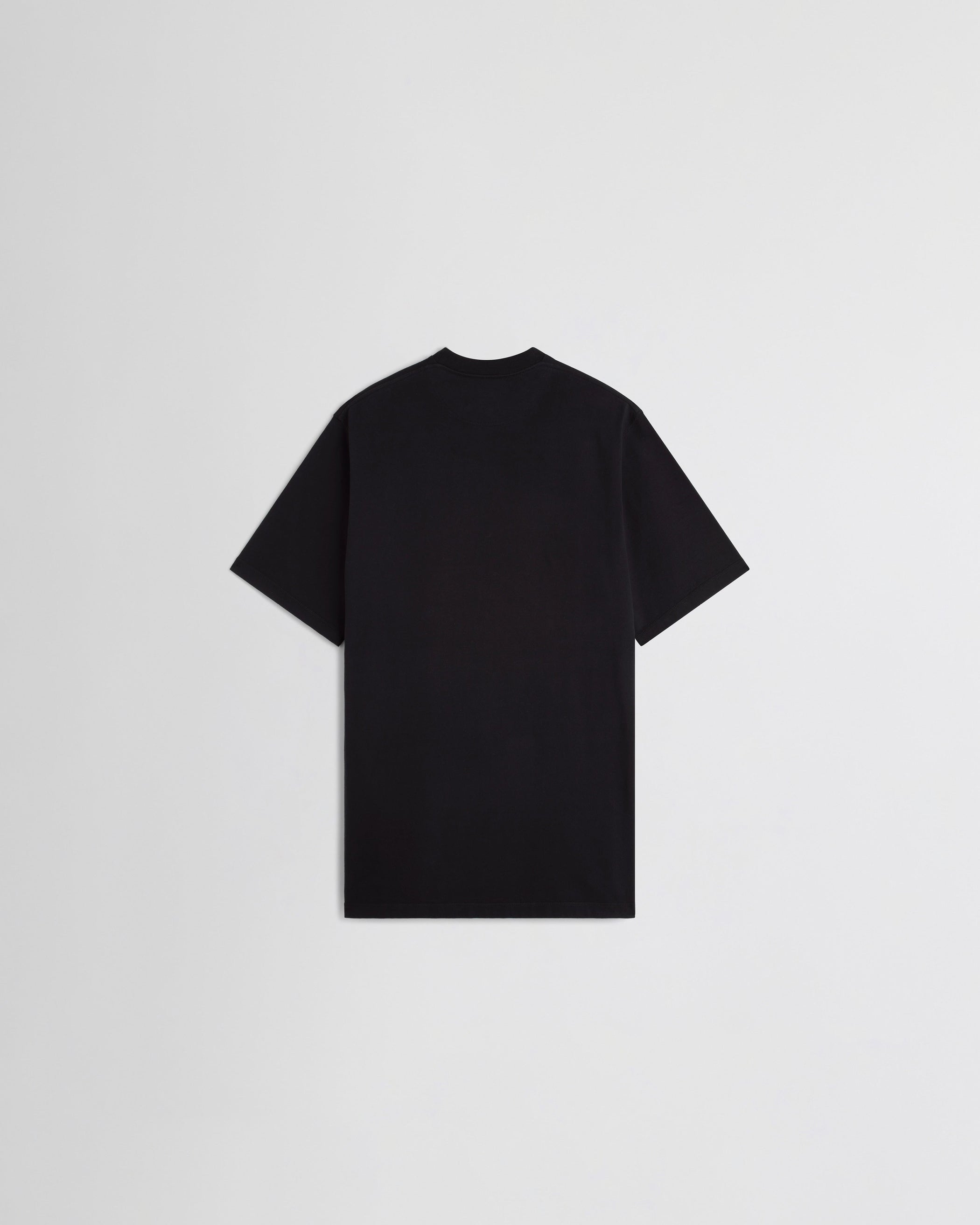 Flat back view of BIG T in black cotton