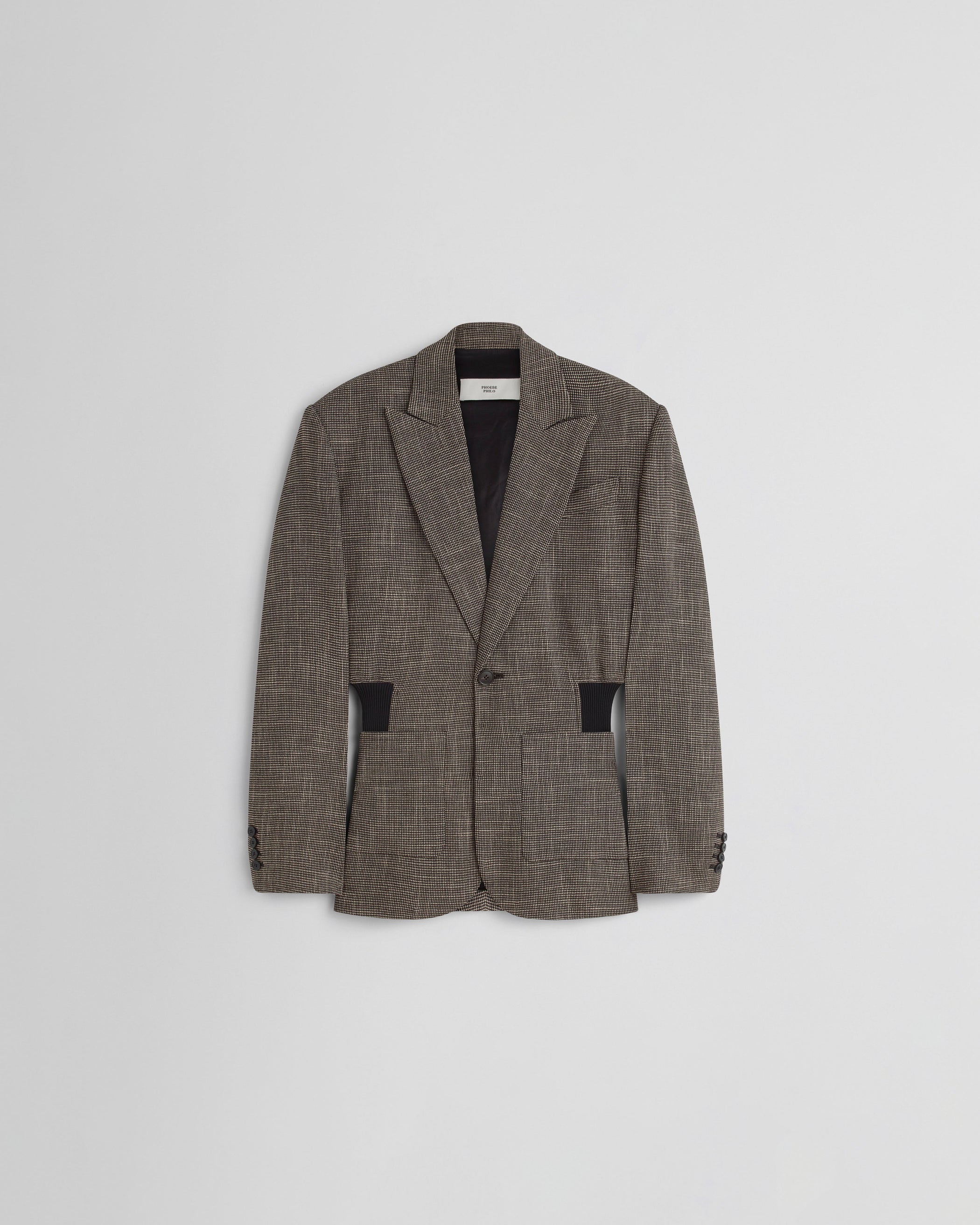 Flat front view of KICK TAILORED JACKET in salt and pepper viscose