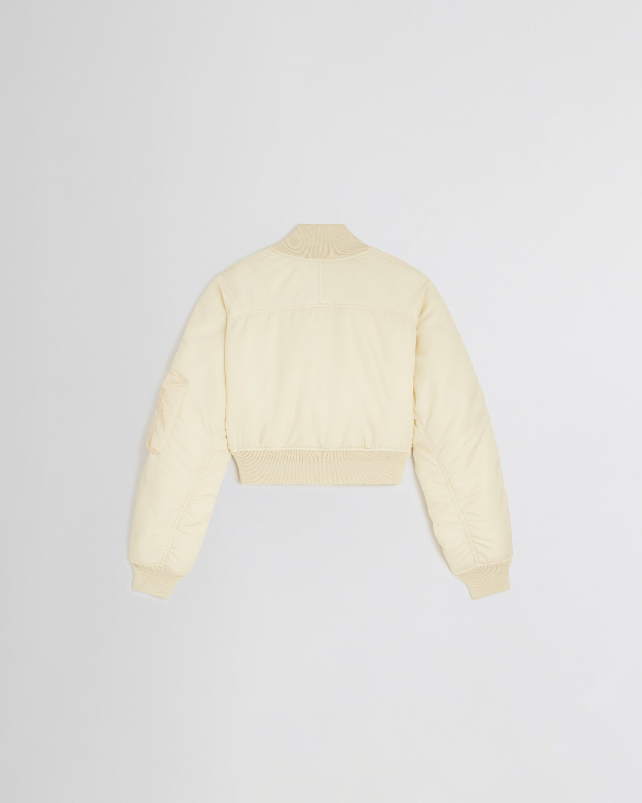 View of SHRUNK BOMBER in cream polyester